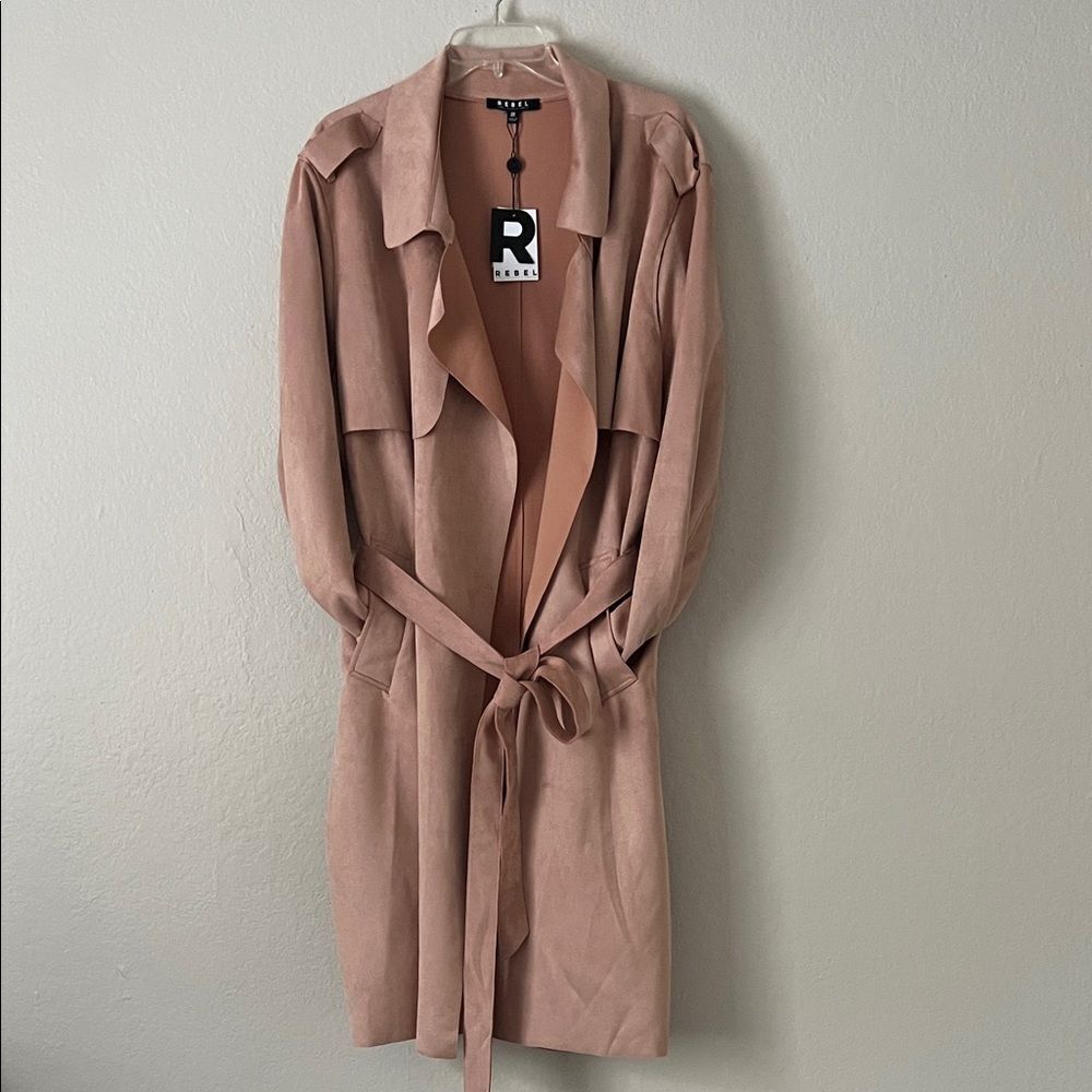 NWT Rebel Wilson x Angels Suede Belted Trench Coat in Blush in Size 3XL
